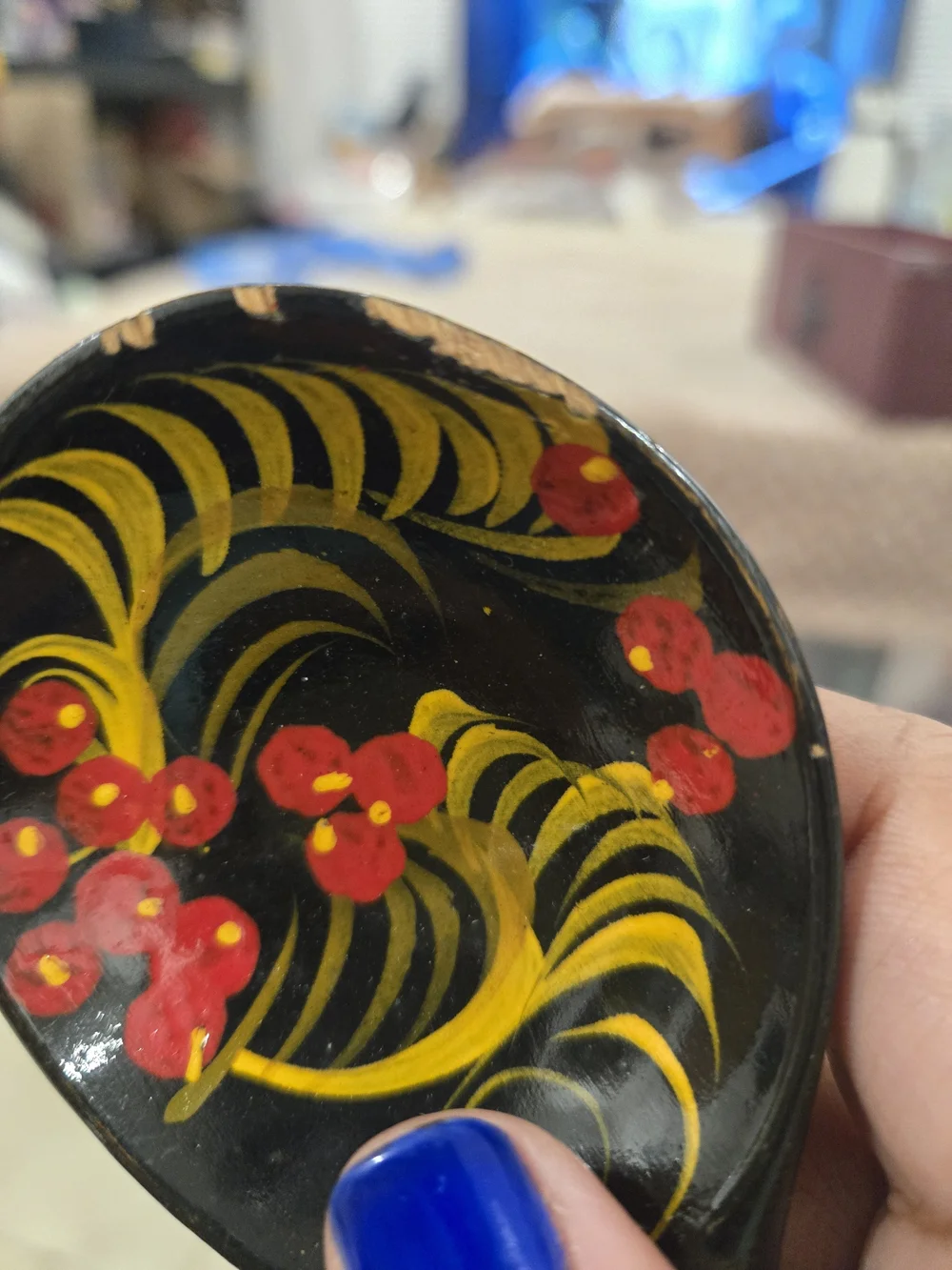 Hand-Painted Russian Khokhloma Serving Spoon Set in Black and Gold